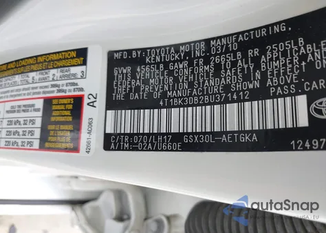 2011 Toyota Avalon из США, поврежденный, VIN 4T1BK3DB2BU371412